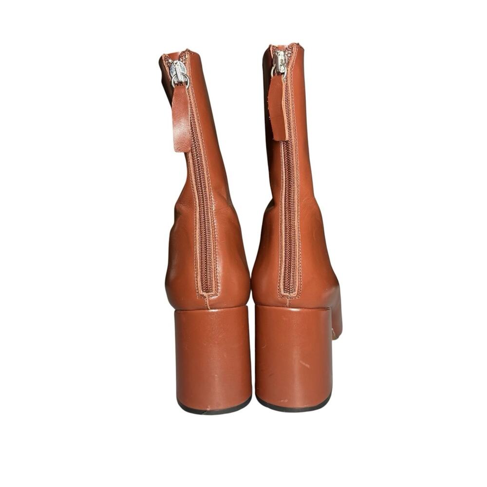 About Arianne Red Brown Chestnut Leather Square Toe Nico Heeled Boots 39 / US 9 - Picture 10 of 14